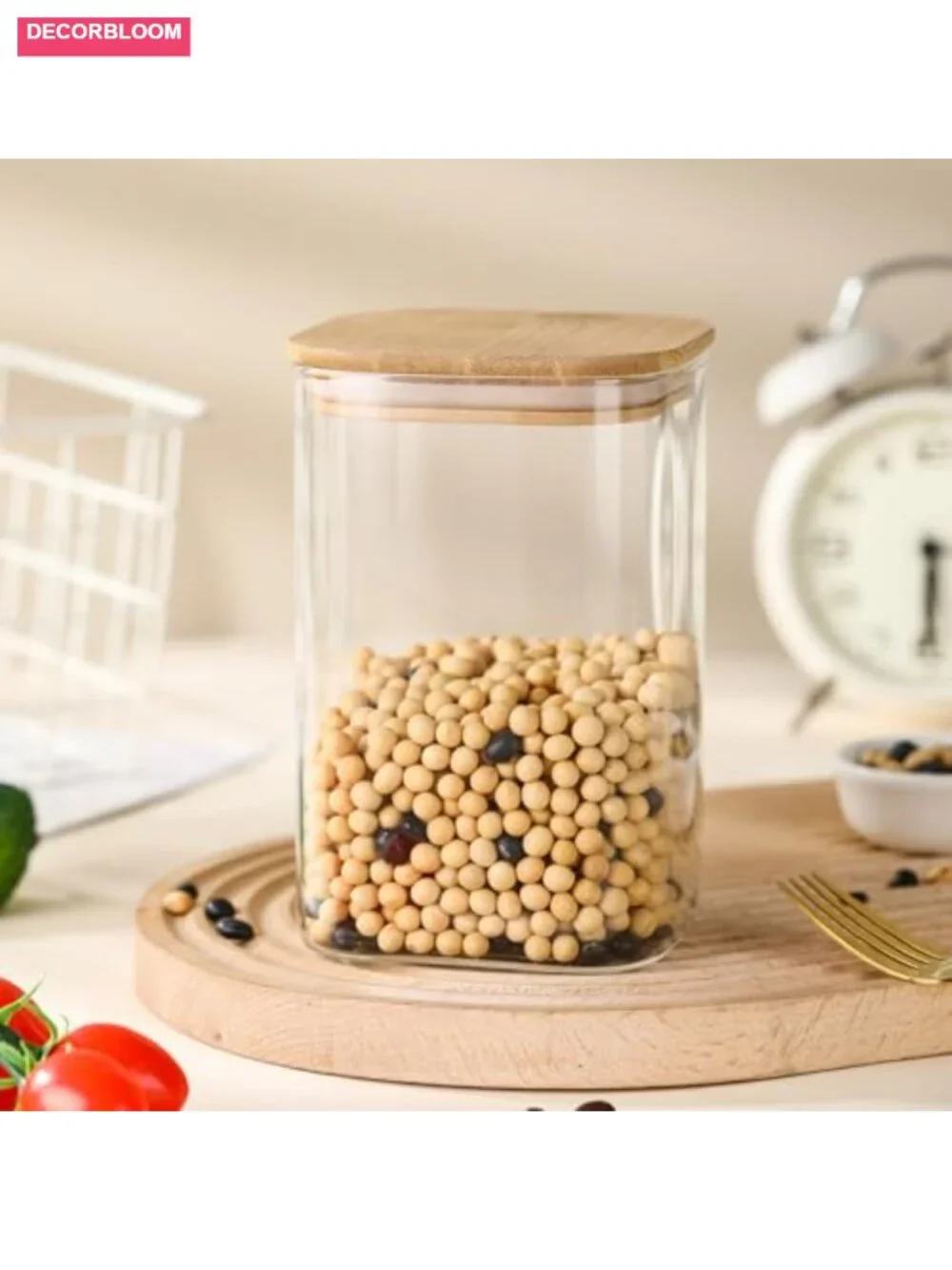 3-Pack Square Glass Containers with Bamboo Lids, Airtight Canister Set 32 oz